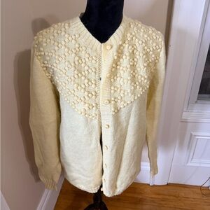 Vintage knit wool pale yellow cardigan